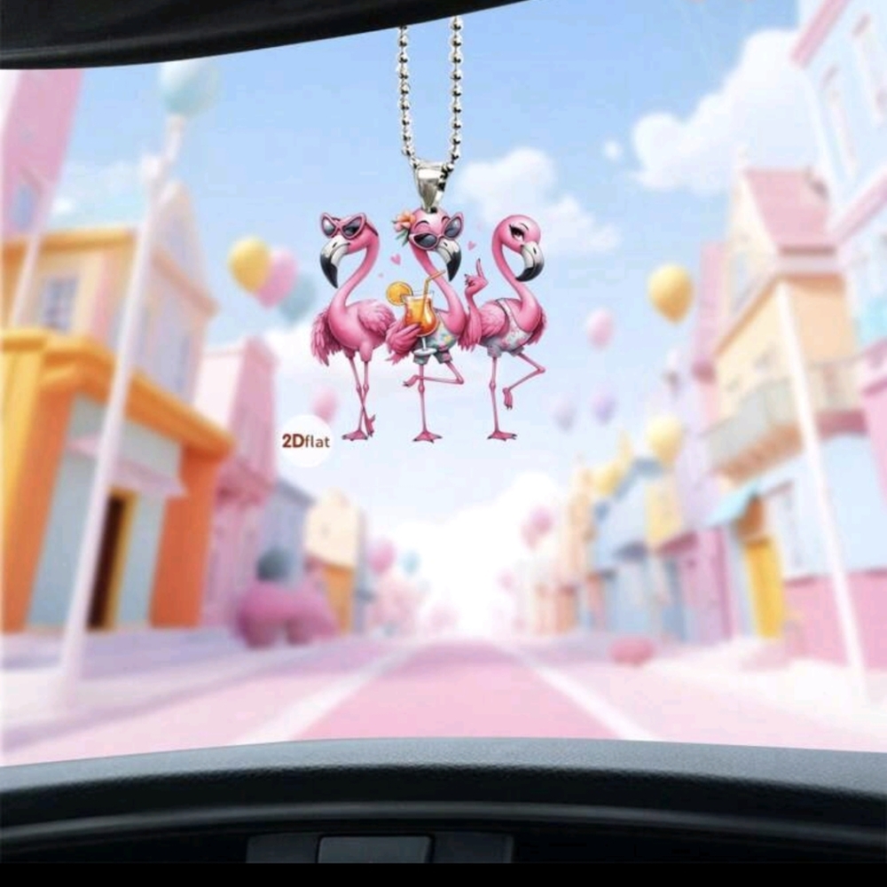 Pink Flamingo Acrylic Bag Charm Mirror Tag - Choose 1 - Picture 2 of 9